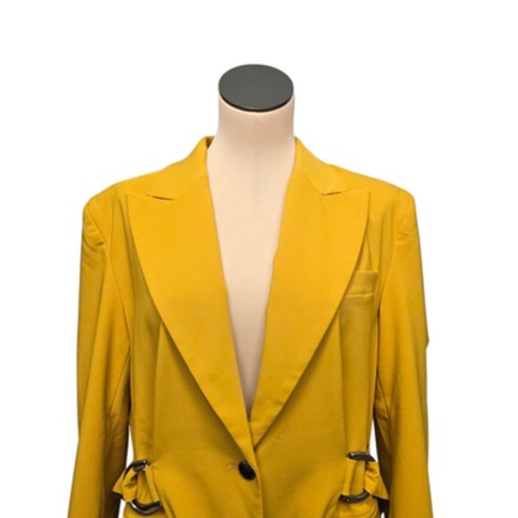 LITA by Ciara Blazer Womens XL Yellow Made in Italy Belted Jacket D-Ring Pocket - Picture 8 of 9